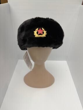 Soviet Russian Ushanka Hat Black Sheep Skin Red Star Hammer Sickle NWT M
